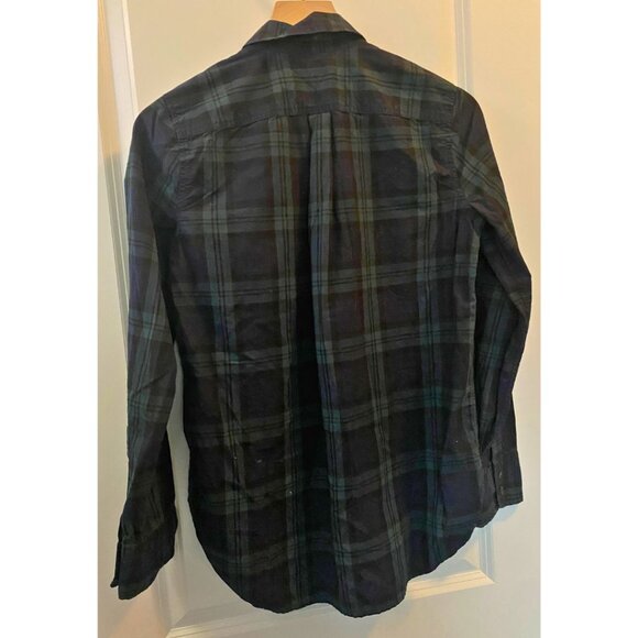 J. Crew Tartan Green Navy Plaid Beaded Chevron Popover Quarter Button Top 2 - Picture 4 of 8